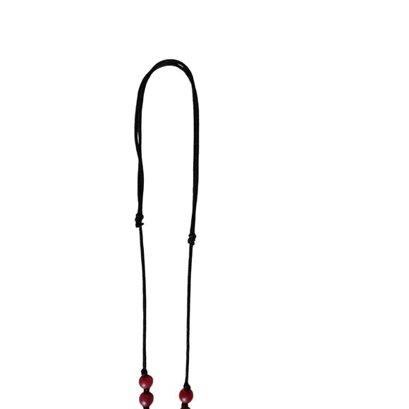 Jade Bead Necklace Dyed Silvertone Accent Adjustable Polyester Cord 25-36 Inches - Picture 9 of 16